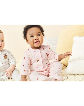 Pink Print Snap-Up Cotton Sleeper Pyjamas, 